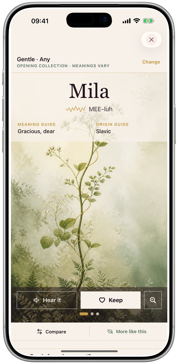 The Mama Bloom Name Garden presenting a name inside a living botanical scene