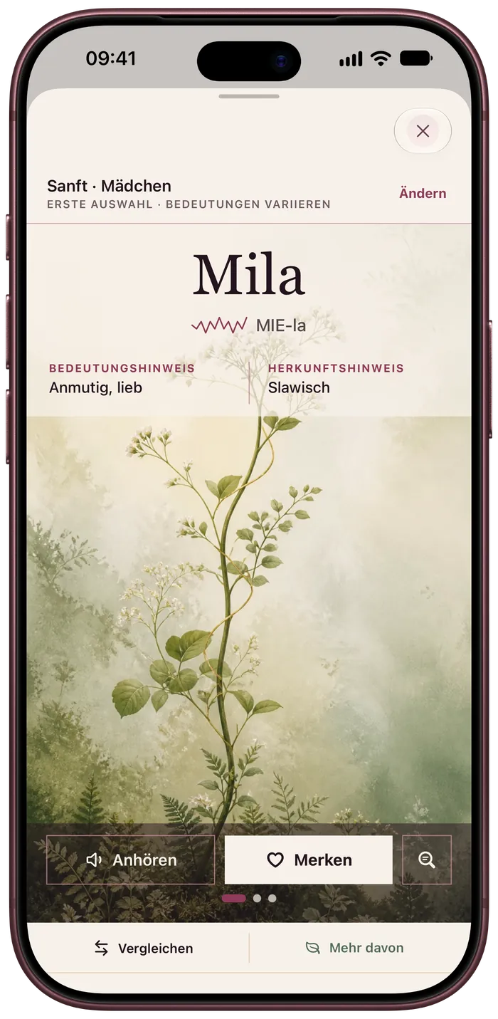 Der Mama Bloom Namensgarten zeigt einen Namen in einer lebendigen botanischen Szene