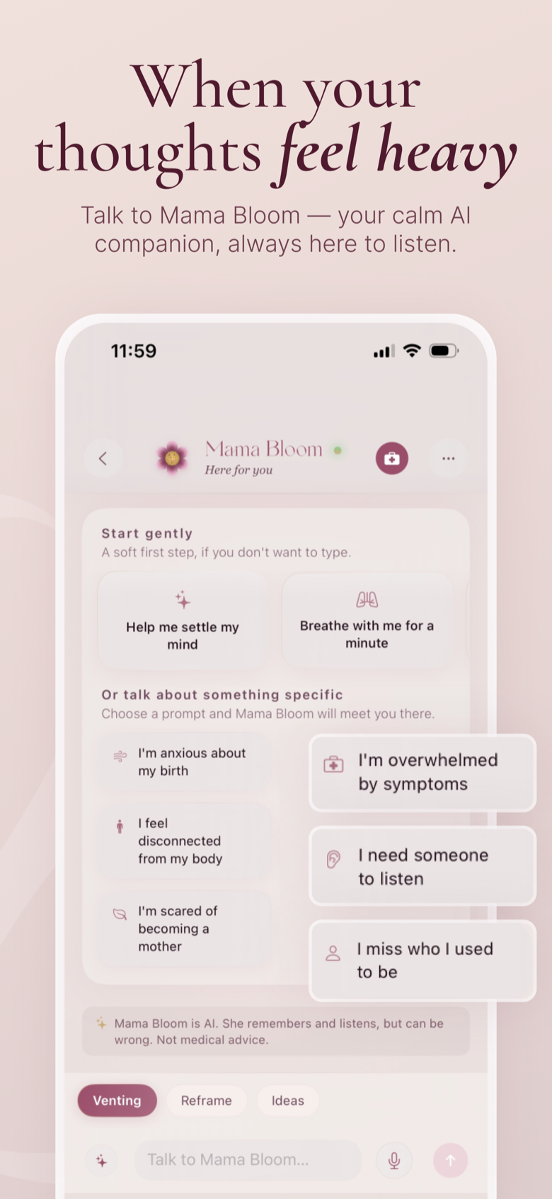 A gentle conversation with Mama Bloom, who listens and offers warm, non-medical support