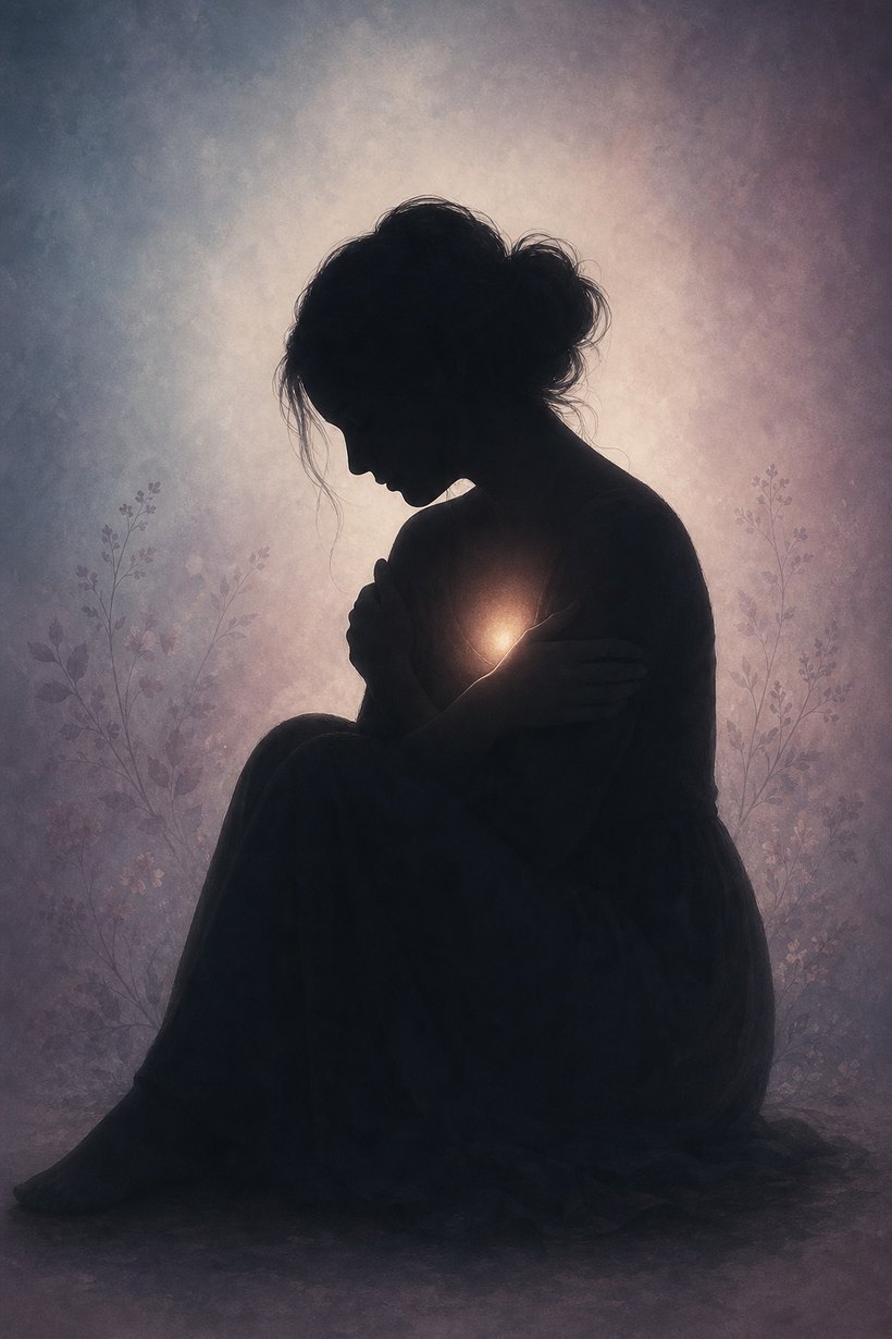 A mother in silhouette cradling her newborn close