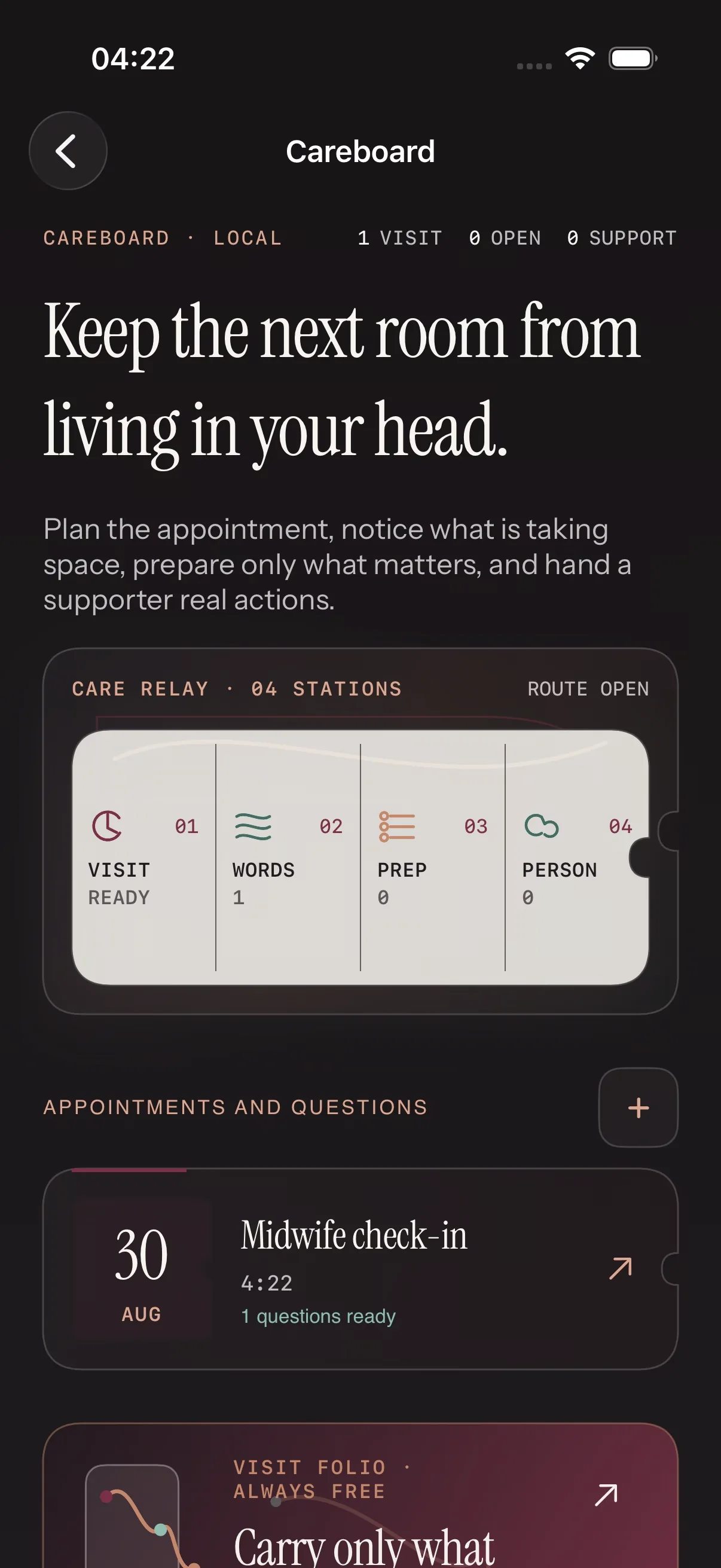 Pace, Please Careboard screen