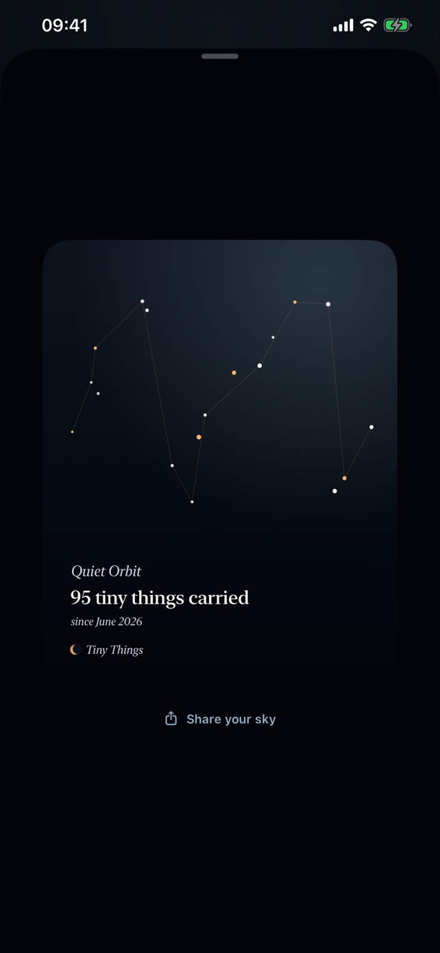 A named Tiny Things constellation keepsake made from many nights.
